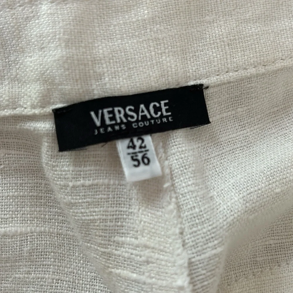 Versace Men's Size US 32 Euro 42 Made in Italy 2007 Cream Pants Linen Silk Trim